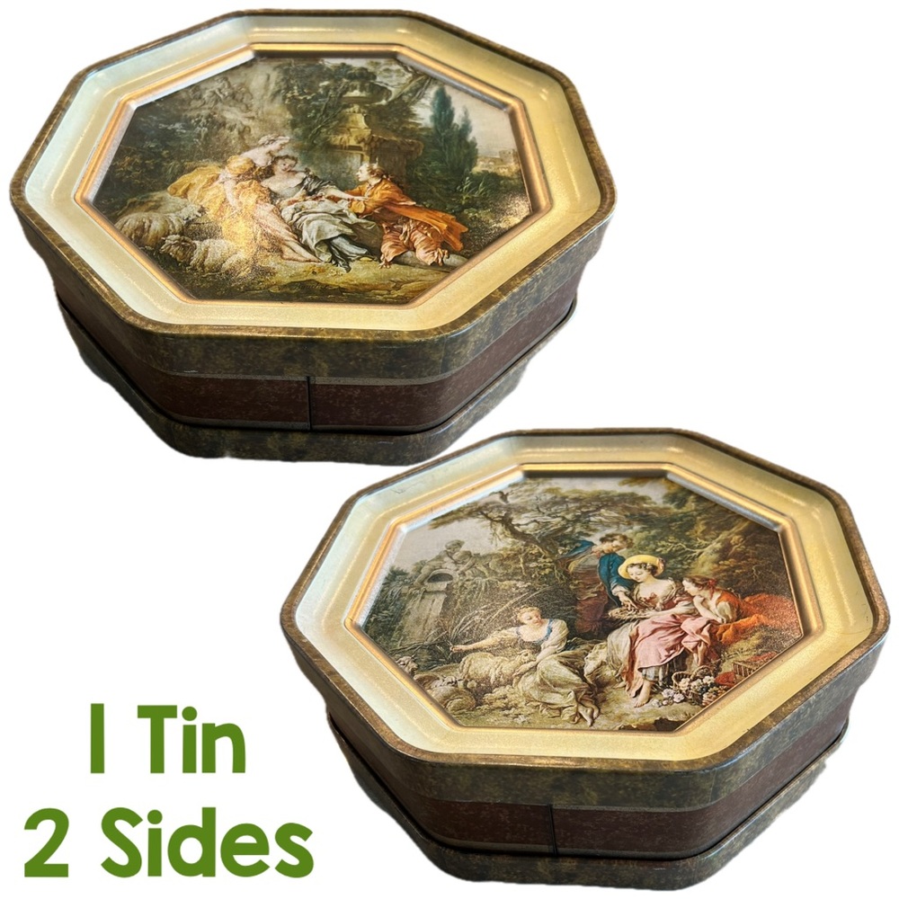 Vintage Francois Boucher Prints on Sunshine Biscuit octagon tin Guildcraft